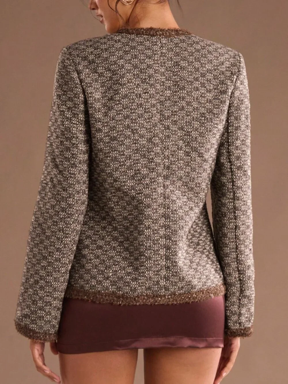 Elegant Women's Long Sleeve Tweed blazer Jacket